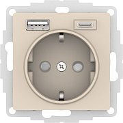 AtlasDesign розетка 1-местная с 2 USB A+C, скрытой установки, механизм, бежевый (ATN000232) / Розетка с USB