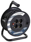 Удлинитель на катушке УК30 с термозащитой 4 места 2P+PE 30м 3х1,0мм2 GENERICA (WKP10-10-04-30-G) / Удлинитель на катушке с термозащитой