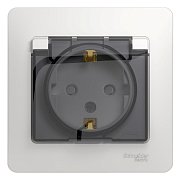 Glossa розетка 1-местная, в сборе, с заземлением со шторками с крышкой, IP44, скрытой установки, белый (GSL000148) / Розетка с крышкой