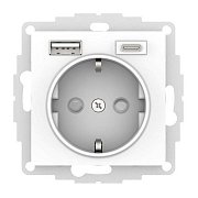 AtlasDesign розетка 1-местная с 2 USB A+C, скрытой установки, механизм, белый (ATN000132) / Розетка с USB