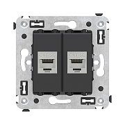 Розетка RJ-45 в стену, кат.6E, Avanti, двойная, черная матовая (4412764) / Розетка компьютерная