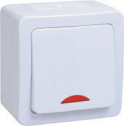 ГЕРМЕС PLUS Выключатель 1-клавишный с индикацией ВС20-1-1-ГПБ открытой установки IP54 белый (EVMP11-K01-10-54-EC) / Выключатель