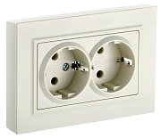 Розетка 2-местная в сборе BRITE РСш12-3-БрКр с заземлением с защитными шторками скрытой установки 16А бежевый (BR-R24-16-K10-F) / Розетка с защитными шторками