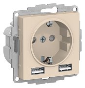 AtlasDesign розетка 1-местная с 2 USB A+A, скрытой установки, механизм, бежевый (ATN000230) / Розетка с USB